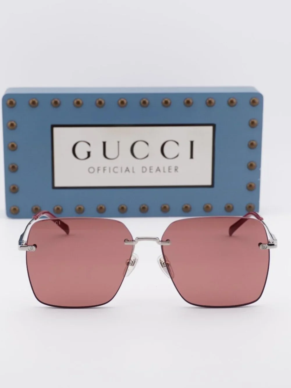 Gucci GG1955SA 003 Square Sunglasses - Shiny Silver\Burgundy